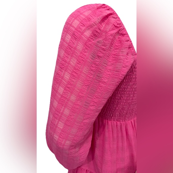Urban Outfitters Pink Smocked Off Shoulder Mini Dress | Size M - Picture 4 of 9